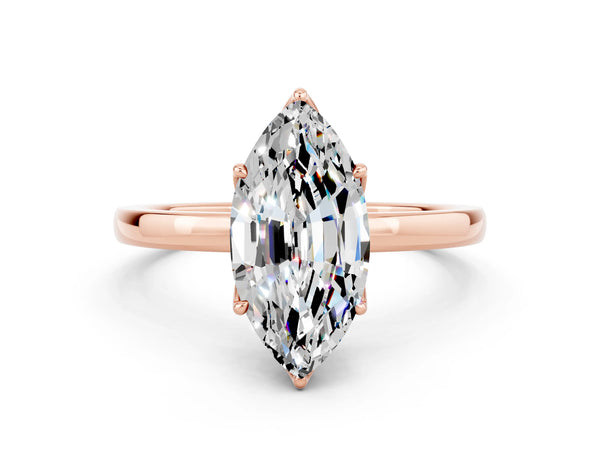 Rose gold Marquise Cut Moissanite Solitaire Ring with Thin Band and Prong Setting