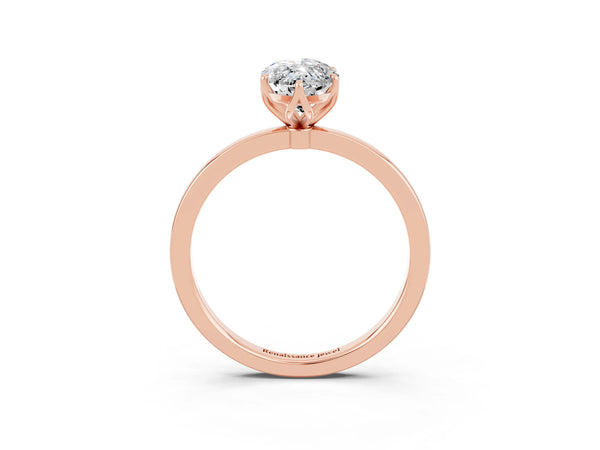 Rose gold Marquise Cut Moissanite Solitaire Ring with Thin Band and Prong Setting