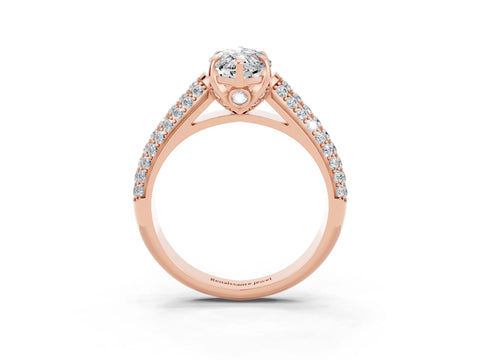 Rose gold Marquise Cut Moissanite Solitaire Ring with Three-Row Pavé Band and Four-Prong Setting_15