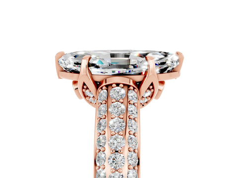 Rose gold Marquise Cut Moissanite Solitaire Ring with Three-Row Pavé Band and Four-Prong Setting_17
