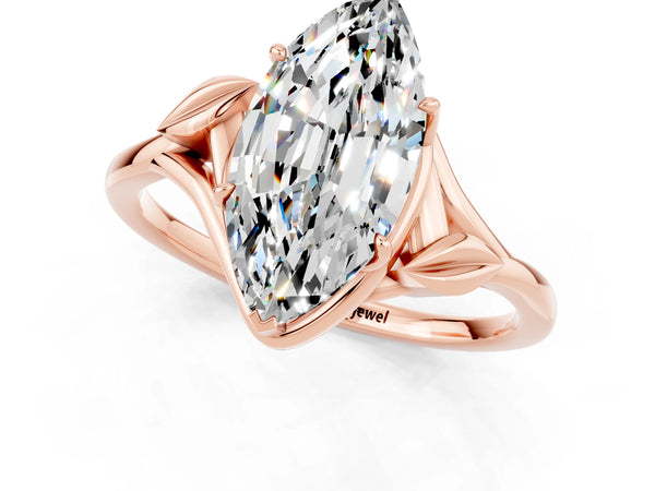 Rose gold Marquise Cut Moissanite Solitaire Ring with Twist Band and Four-Prong Setting