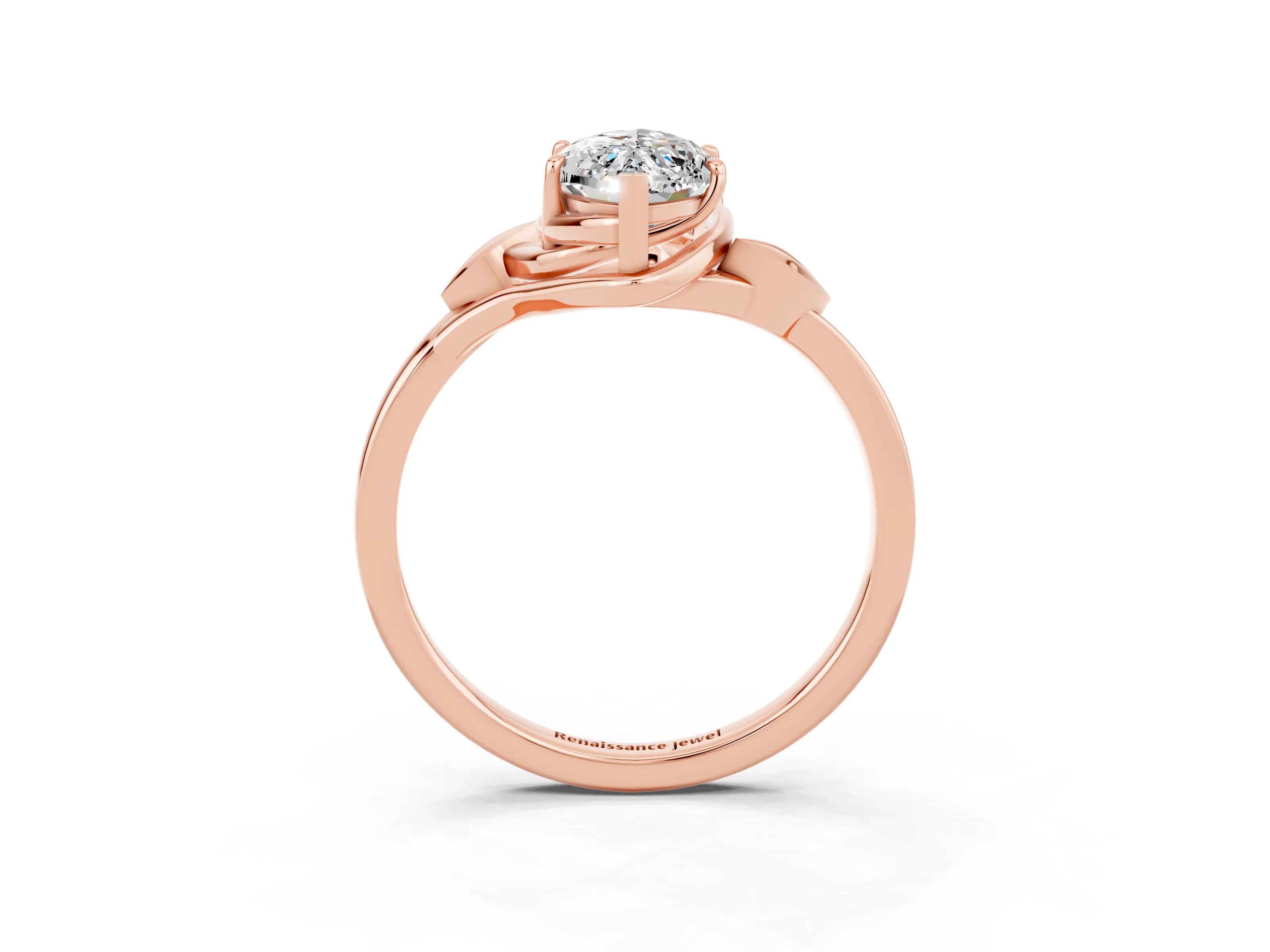 Rose gold Marquise Cut Moissanite Solitaire Ring with Twist Band and Four-Prong Setting_27