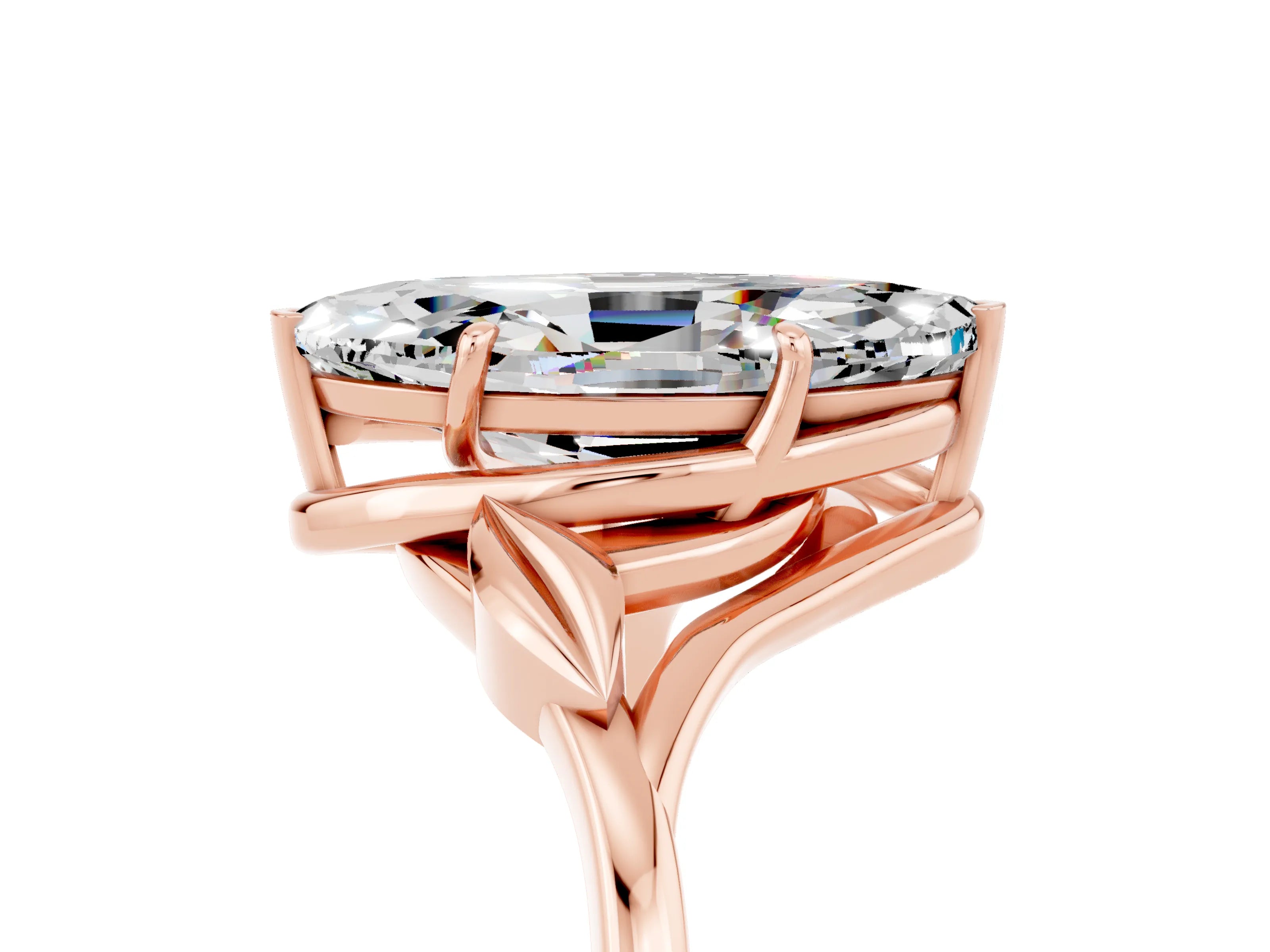 Rose gold Marquise Cut Moissanite Solitaire Ring with Twist Band and Four-Prong Setting_29