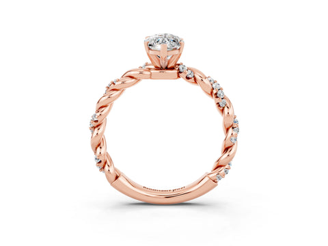 Rose gold Marquise Cut Moissanite Solitaire Ring with Twisted Band and Pavé Accents_3