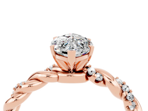 Rose gold Marquise Cut Moissanite Solitaire Ring with Twisted Band and Pavé Accents_4