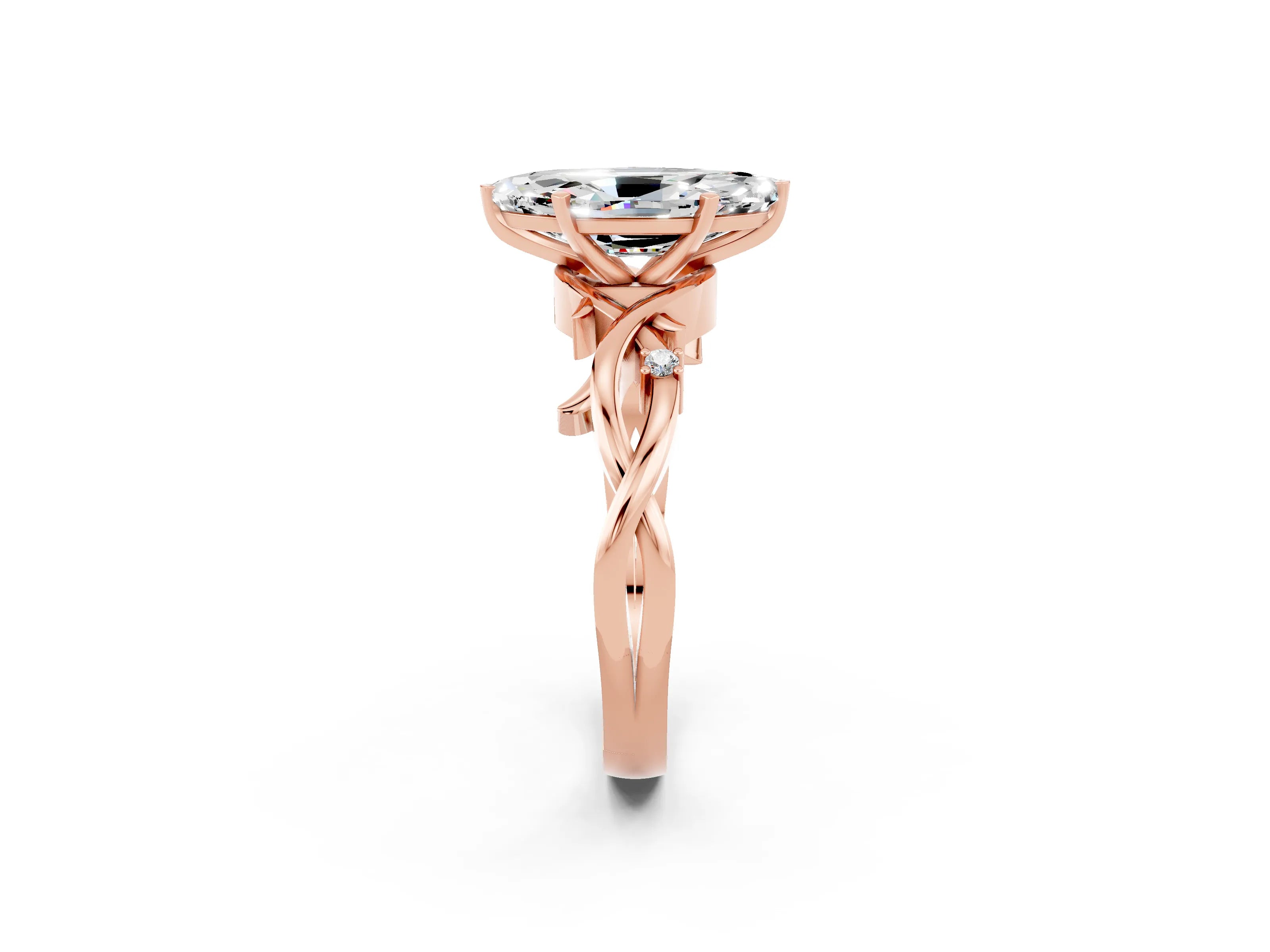 Rose gold Marquise Cut Moissanite Solitaire Ring with Twisted Band and Prong Setting_2