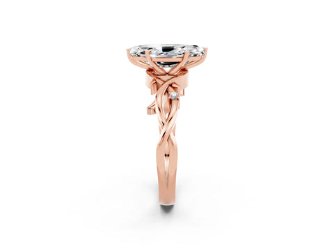 Rose gold Marquise Cut Moissanite Solitaire Ring with Twisted Band and Prong Setting_2