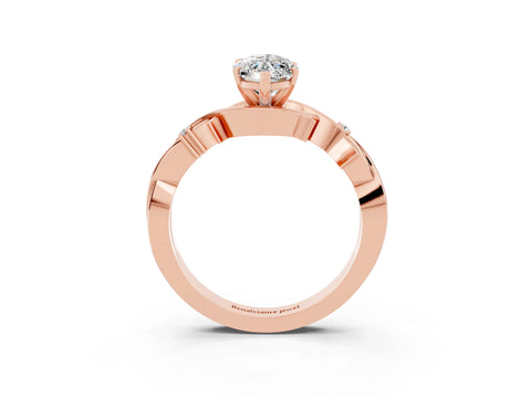 Rose gold Marquise Cut Moissanite Solitaire Ring with Twisted Band and Prong Setting_3