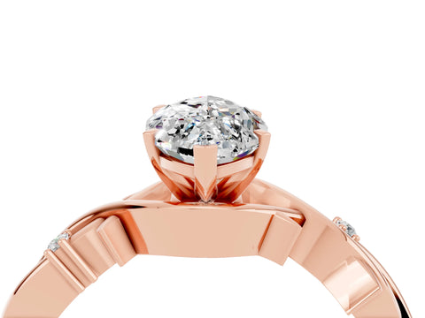 Rose gold Marquise Cut Moissanite Solitaire Ring with Twisted Band and Prong Setting_4