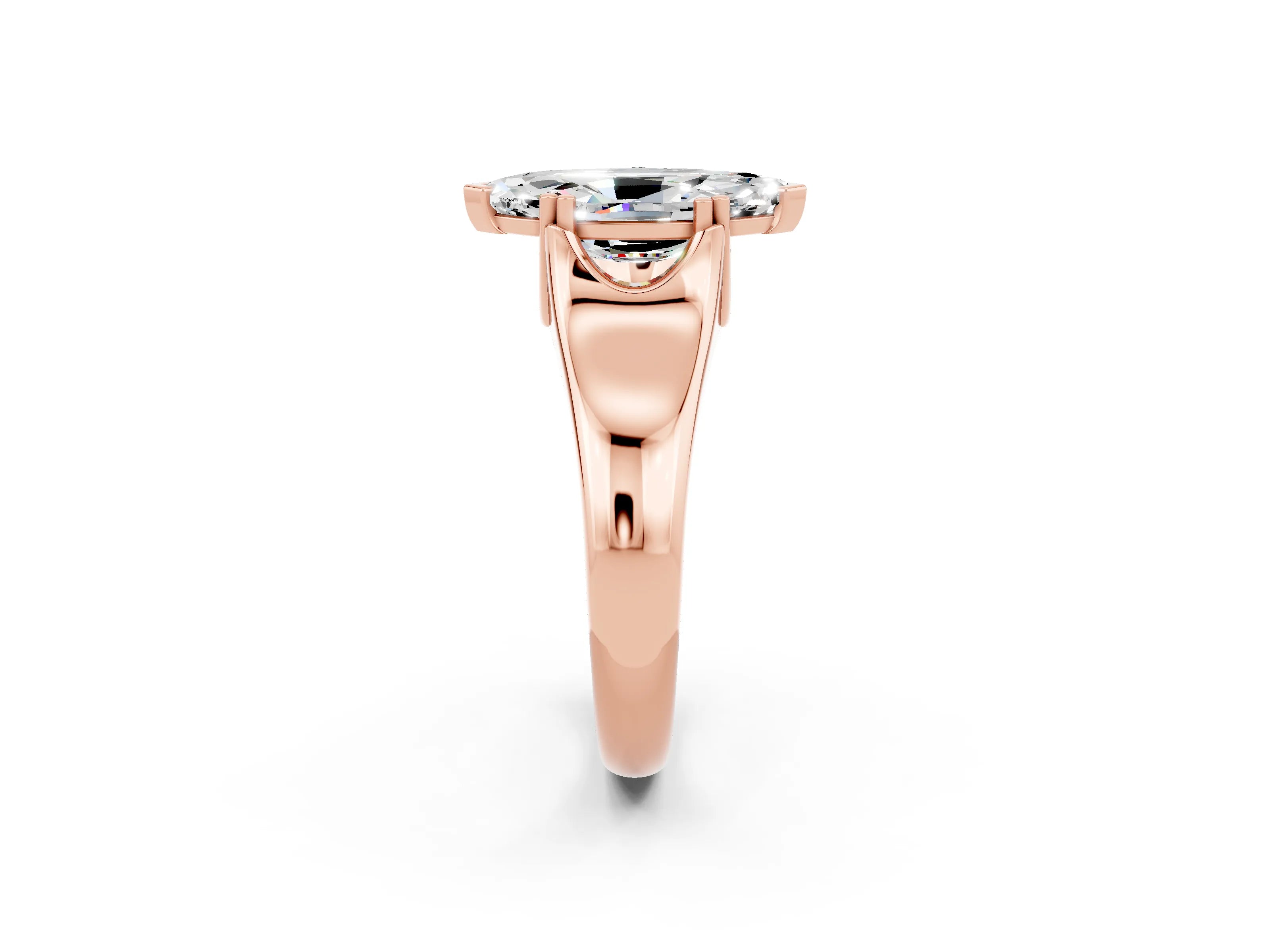 Rose gold Marquise Cut Moissanite Solitaire Ring with Wide Band and Prong Setting_2