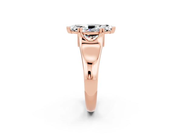Rose gold Marquise Cut Moissanite Solitaire Ring with Wide Band and Prong Setting