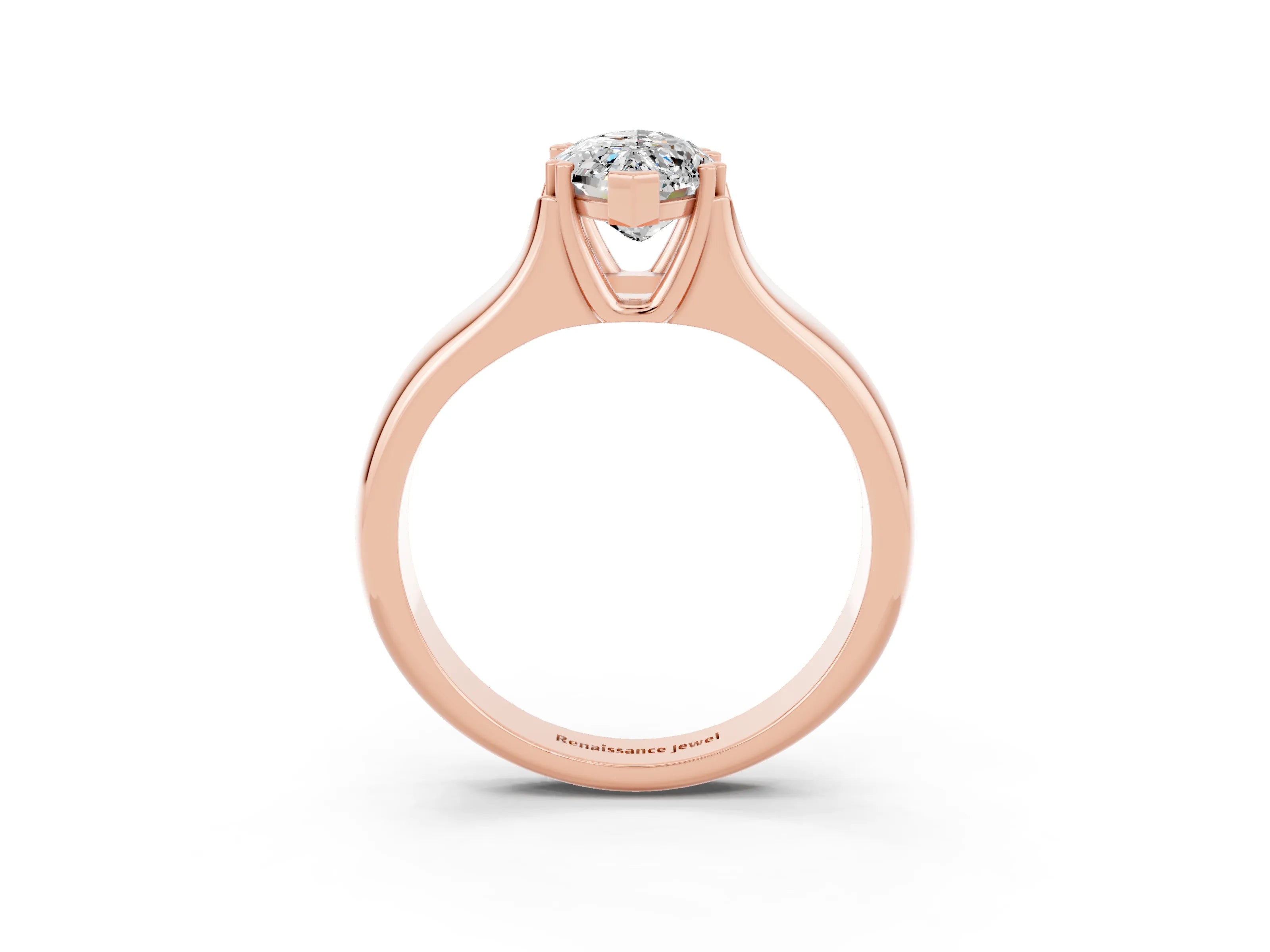 Rose gold Marquise Cut Moissanite Solitaire Ring with Wide Band and Prong Setting_3