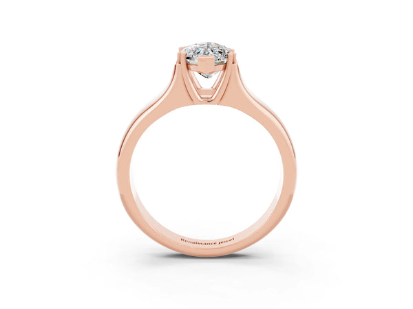 Rose gold Marquise Cut Moissanite Solitaire Ring with Wide Band and Prong Setting