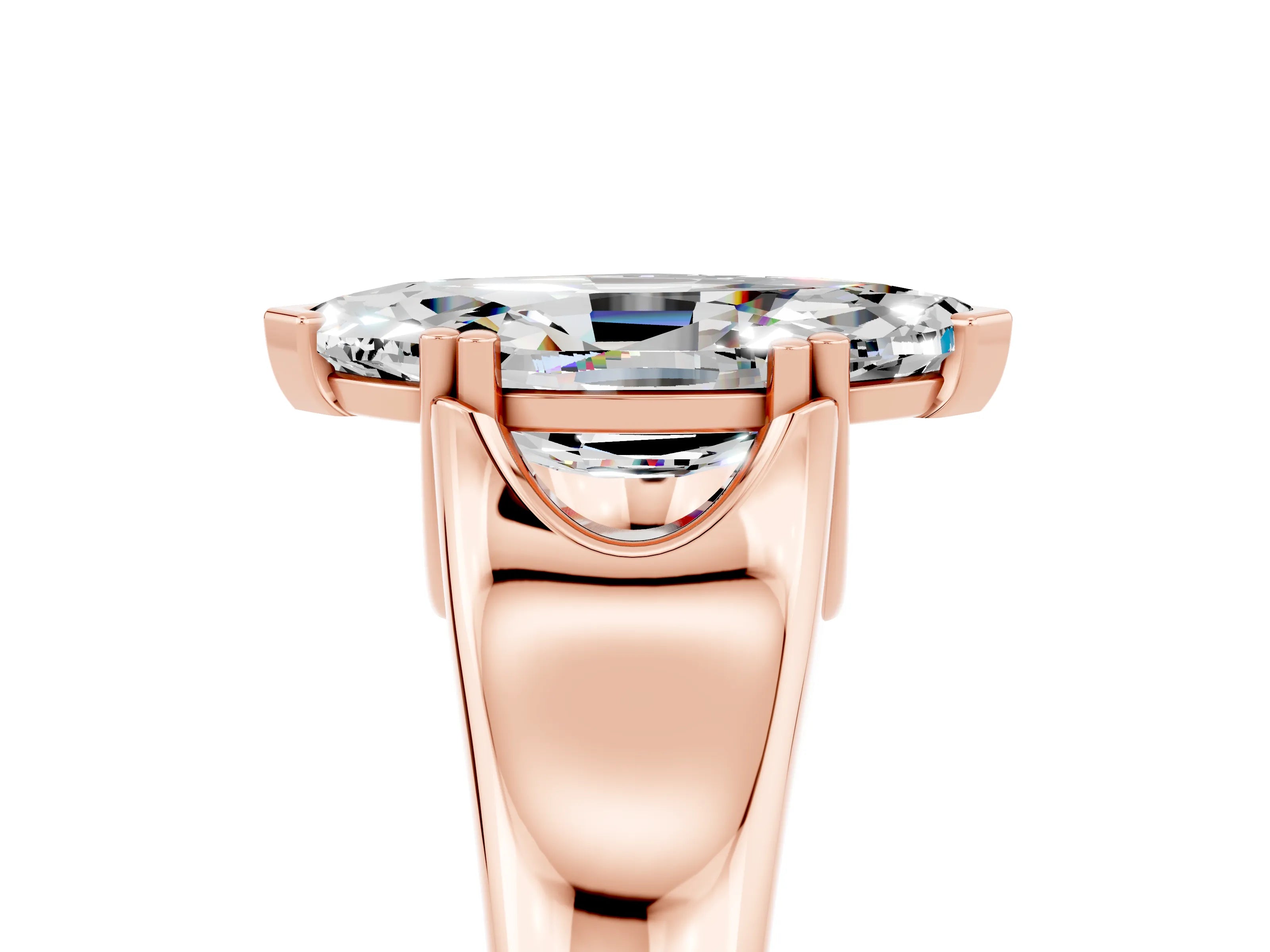 Rose gold Marquise Cut Moissanite Solitaire Ring with Wide Band and Prong Setting_5