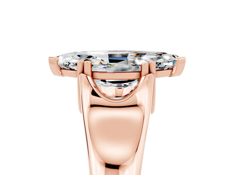 Rose gold Marquise Cut Moissanite Solitaire Ring with Wide Band and Prong Setting_5