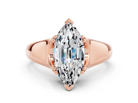 Rose gold Marquise Cut Moissanite Solitaire Ring with Wide Band and Prong Setting