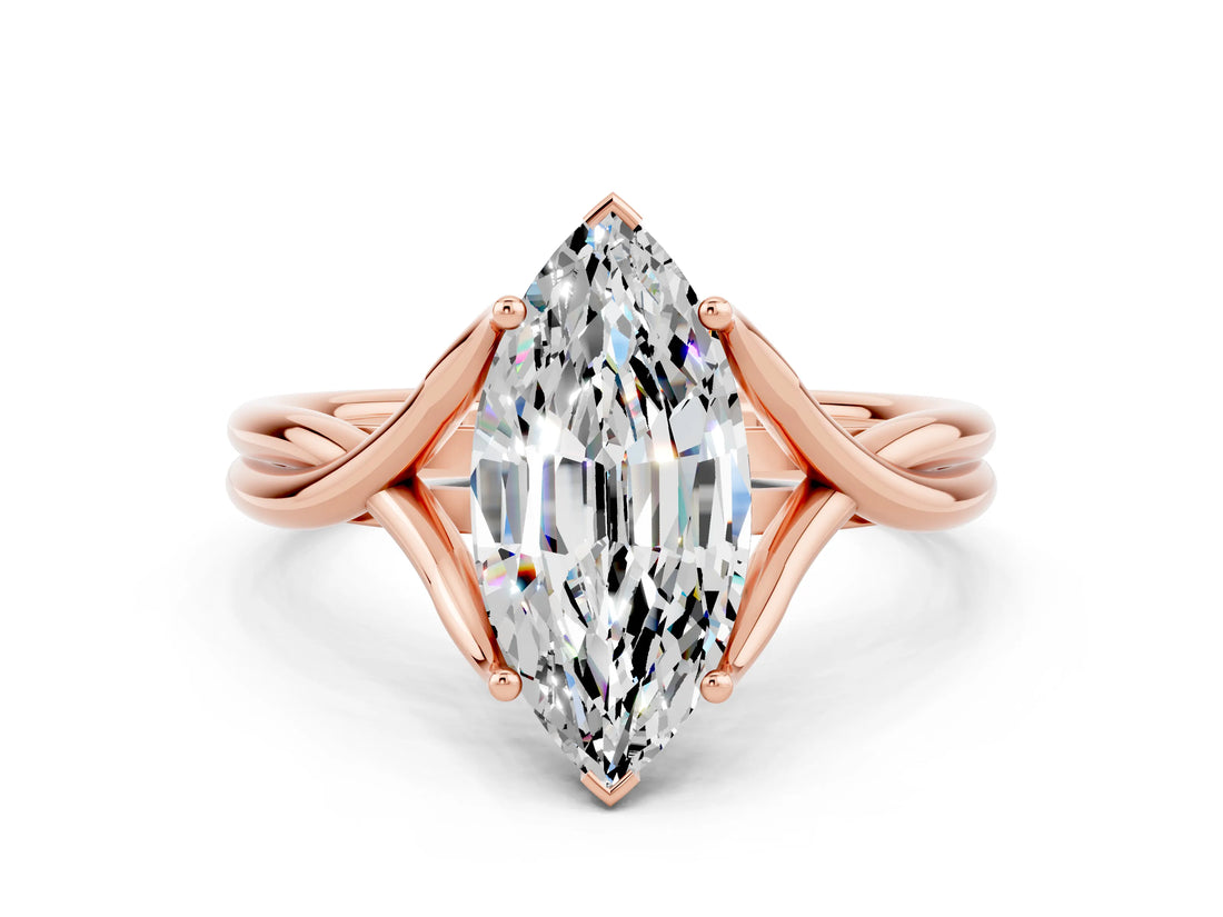 Rose gold Marquise Cut Moissanite Solitaire Twist Band Prong Setting Ring_36