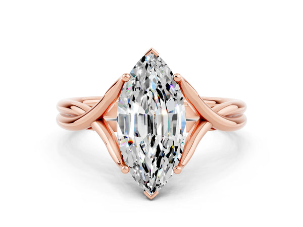 Rose gold Marquise Cut Moissanite Solitaire Twist Band Prong Setting Ring