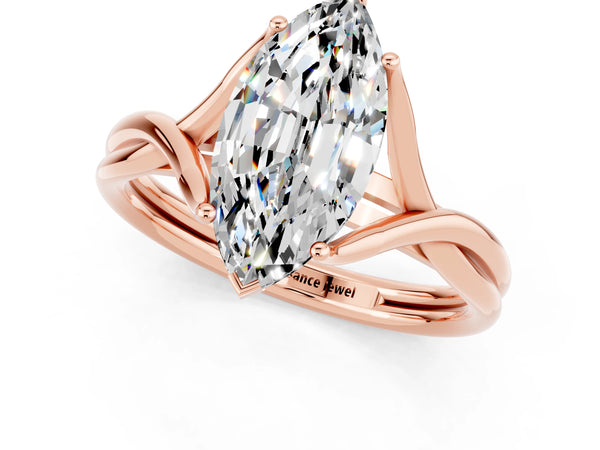 Rose gold Marquise Cut Moissanite Solitaire Twist Band Prong Setting Ring