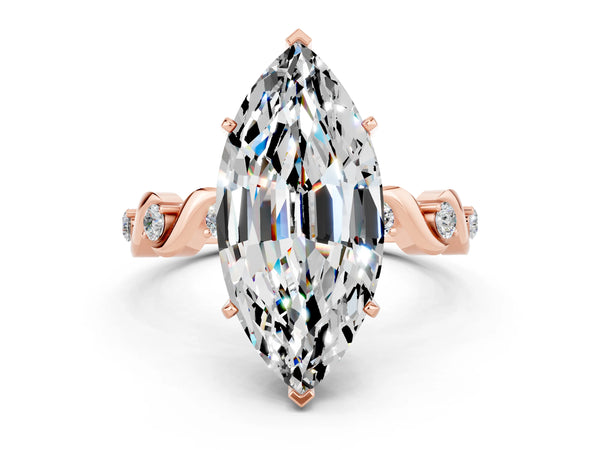 Rose gold Marquise Cut Moissanite Solitaire Twisted Band with Round  Accents and Prong Setting
