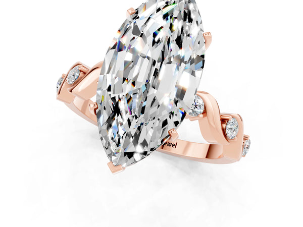 Rose gold Marquise Cut Moissanite Solitaire Twisted Band with Round  Accents and Prong Setting