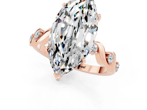 Rose gold Marquise Cut Moissanite Solitaire Twisted Band with Round  Accents and Prong Setting_13