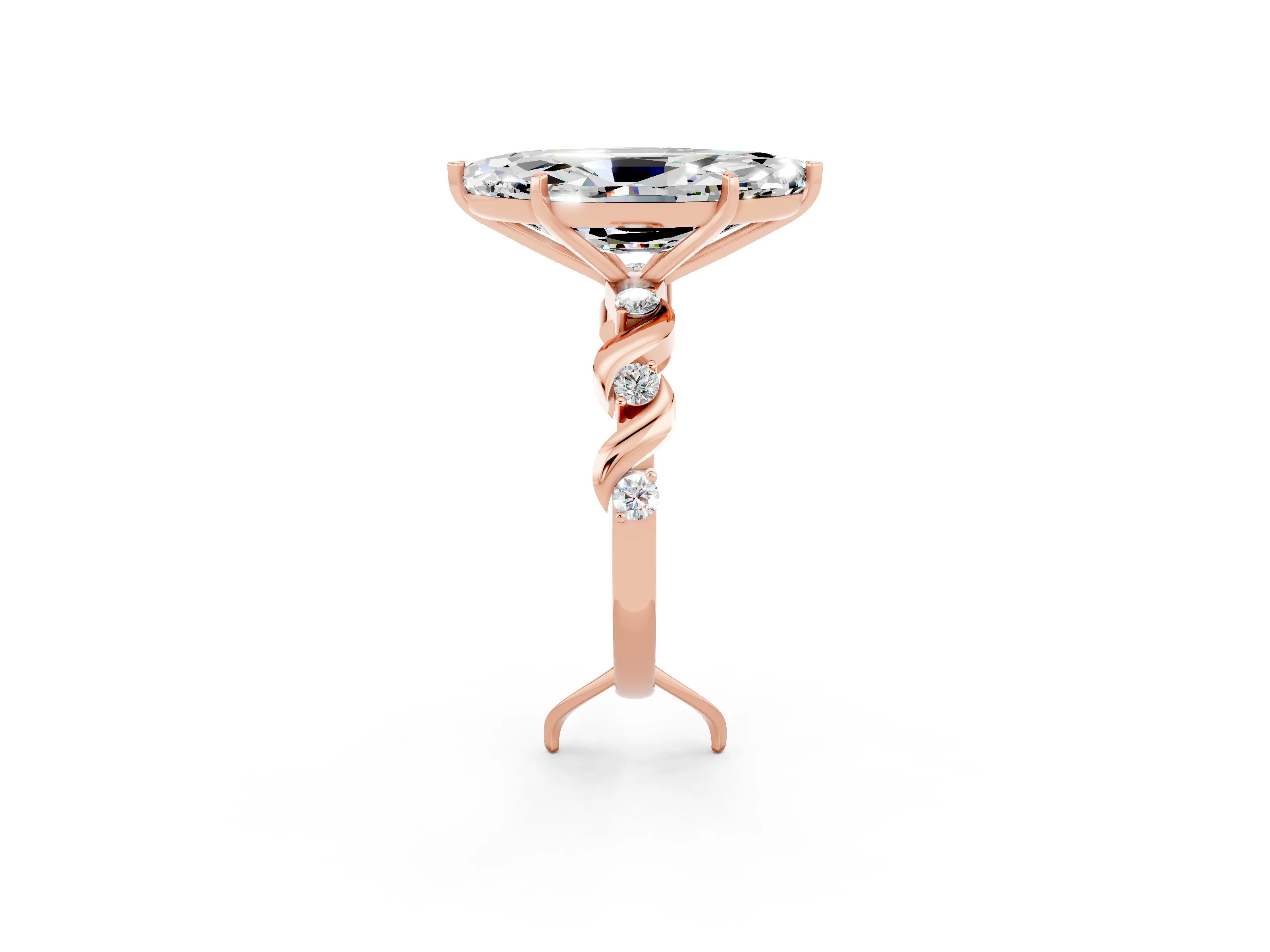 Rose gold Marquise Cut Moissanite Solitaire Twisted Band with Round  Accents and Prong Setting_14