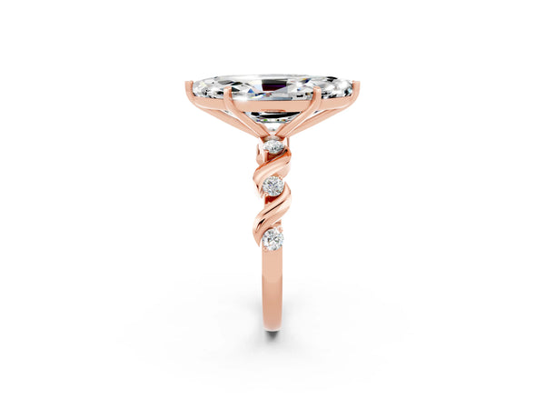 Rose gold Marquise Cut Moissanite Solitaire Twisted Band with Round  Accents and Prong Setting