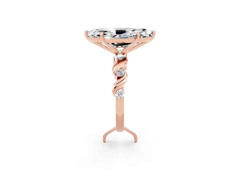 Rose gold Marquise Cut Moissanite Solitaire Twisted Band with Round  Accents and Prong Setting_14