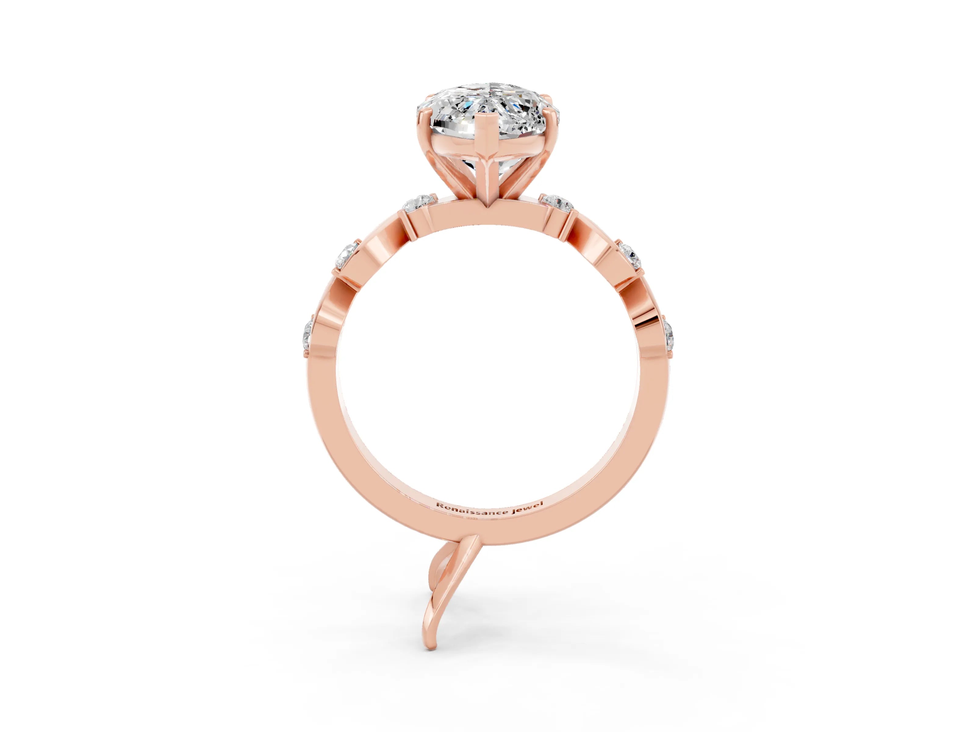 Rose gold Marquise Cut Moissanite Solitaire Twisted Band with Round  Accents and Prong Setting_15