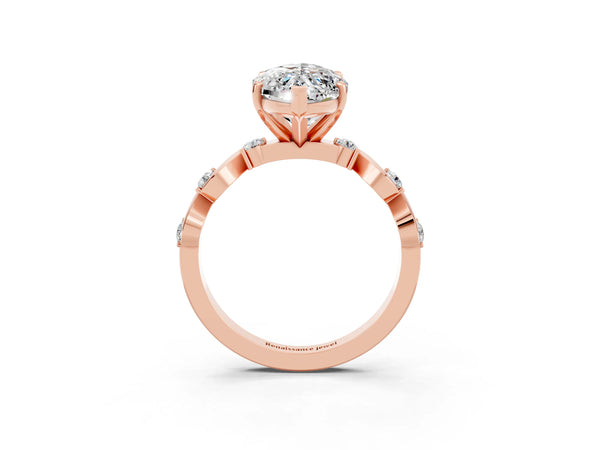 Rose gold Marquise Cut Moissanite Solitaire Twisted Band with Round  Accents and Prong Setting