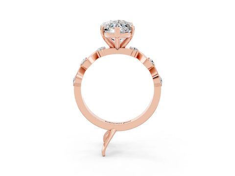 Rose gold Marquise Cut Moissanite Solitaire Twisted Band with Round  Accents and Prong Setting_15