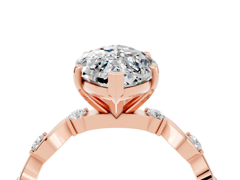 Rose gold Marquise Cut Moissanite Solitaire Twisted Band with Round  Accents and Prong Setting_16
