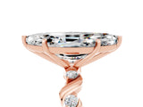 Rose gold Marquise Cut Moissanite Solitaire Twisted Band with Round  Accents and Prong Setting_17