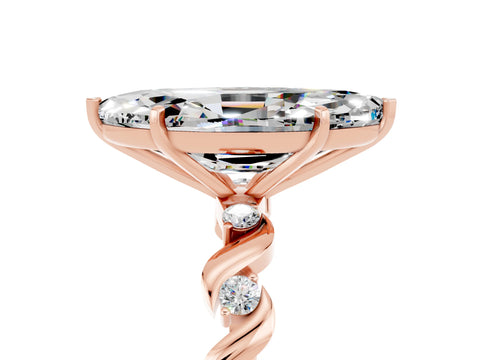 Rose gold Marquise Cut Moissanite Solitaire Twisted Band with Round  Accents and Prong Setting_17