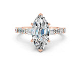 Rose gold Marquise Cut Moissanite Solitaire with Side Baguettes and Channel Set Band