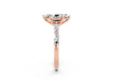 Rose gold Marquise Cut Moissanite Solitaire with Side Baguettes and Channel Set Band_2