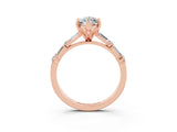 Rose gold Marquise Cut Moissanite Solitaire with Side Baguettes and Channel Set Band_3