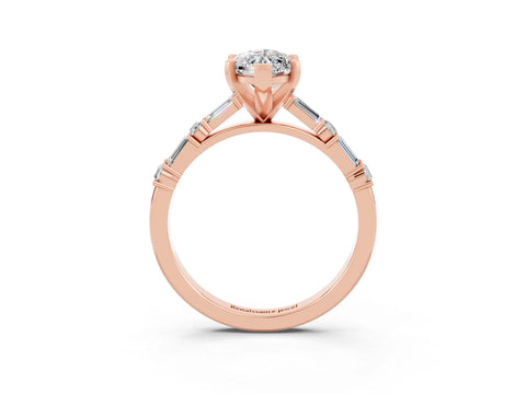 Rose gold Marquise Cut Moissanite Solitaire with Side Baguettes and Channel Set Band_3
