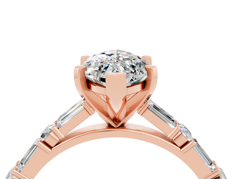 Rose gold Marquise Cut Moissanite Solitaire with Side Baguettes and Channel Set Band_4