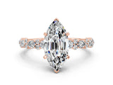 Rose gold Marquise Cut Moissanite Solitaire with Side Stones, Pave Band, Four-Prong Setting_36
