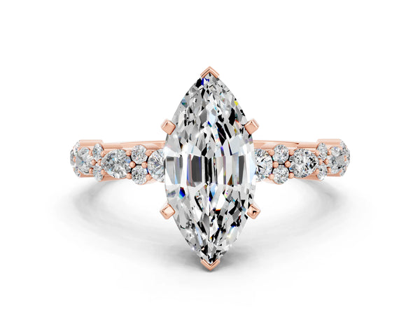 Rose gold Marquise Cut Moissanite Side Stone Solitaire Ring with Round  and Four-Prong Setting