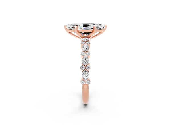 Rose gold Marquise Cut Moissanite Side Stone Solitaire Ring with Round  and Four-Prong Setting