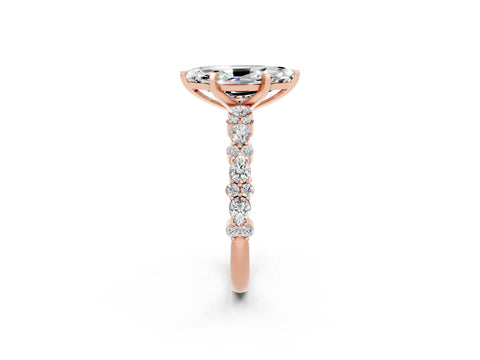Rose gold Marquise Cut Moissanite Solitaire with Side Stones, Pave Band, Four-Prong Setting_38