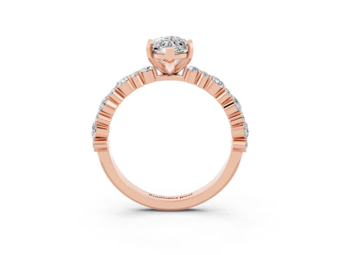 Rose gold Marquise Cut Moissanite Solitaire with Side Stones, Pave Band, Four-Prong Setting_39