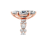 Rose gold Marquise Cut Moissanite Solitaire with Side Stones, Pave Band, Four-Prong Setting_41