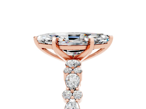 Rose gold Marquise Cut Moissanite Solitaire with Side Stones, Pave Band, Four-Prong Setting_41