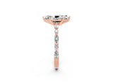 Rose gold Marquise Cut Moissanite Solitaire with Side Stones on a Pavé Band and Four-Prong Setting_2