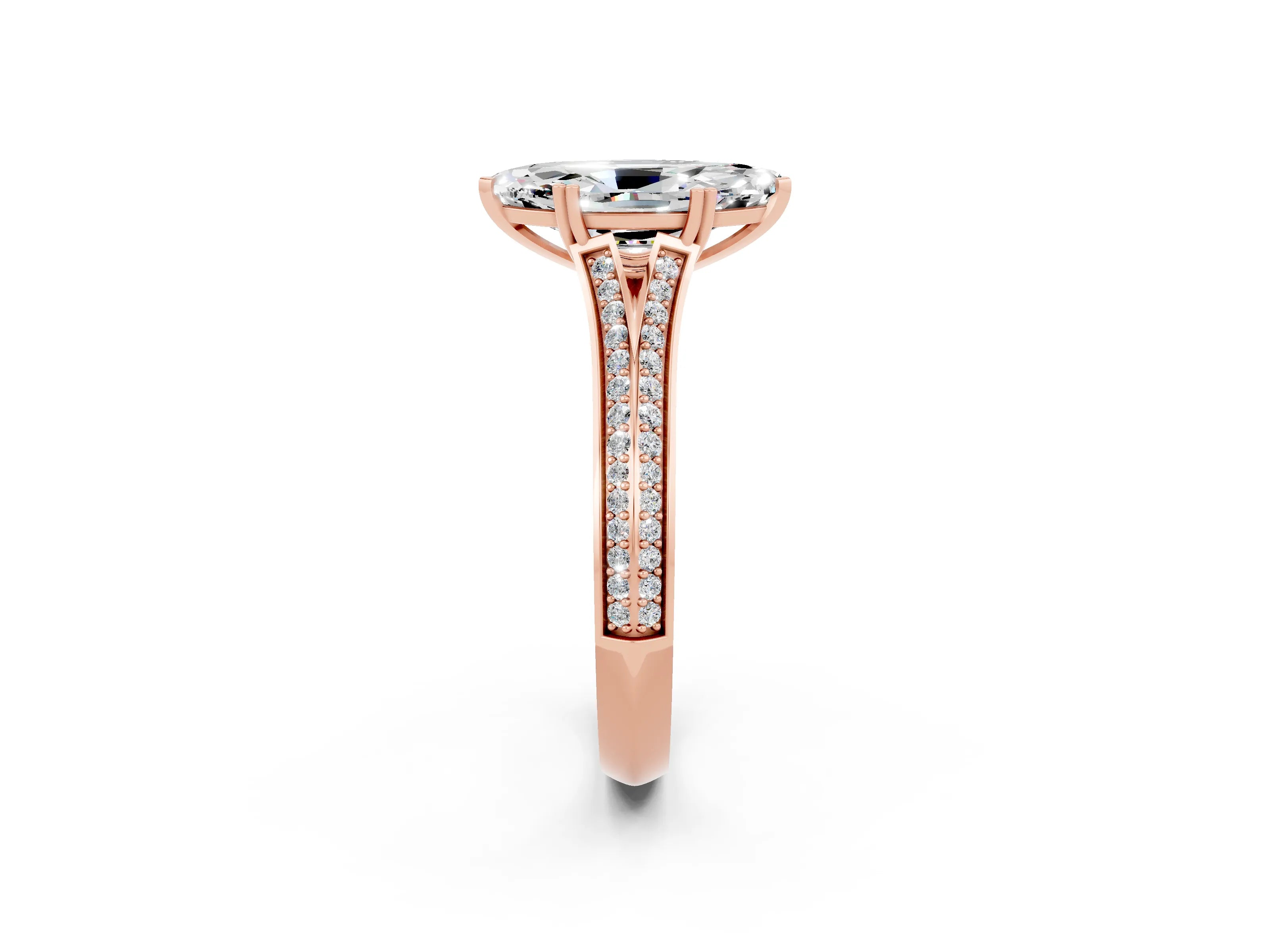 Rose gold Marquise Cut Moissanite Split Shank Engagement Ring with Pavé Band_2