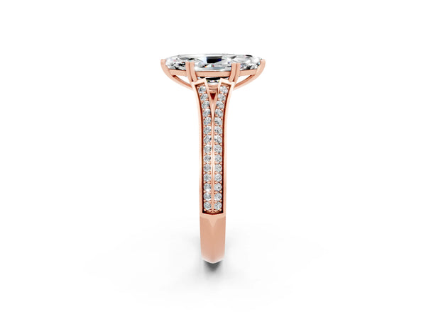Rose gold Marquise Cut Moissanite Split Shank Engagement Ring with Pavé Band